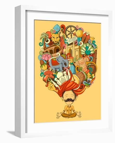 Vector Illustration of Dream and Thought of Indian Man-stockshoppe-Framed Art Print