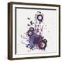 Vector Illustration of Electric Guitar with Watercolor Splash, Birds, Circles and Stars-Eireen Z-Framed Art Print