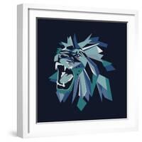 Vector Illustration of Geometric Lion Head on Dark Background.-bbgreg-Framed Art Print