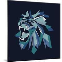 Vector Illustration of Geometric Lion Head on Dark Background.-bbgreg-Mounted Art Print