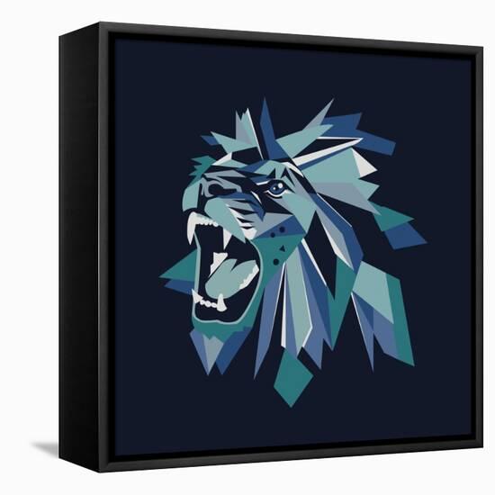 Vector Illustration of Geometric Lion Head on Dark Background.-bbgreg-Framed Stretched Canvas