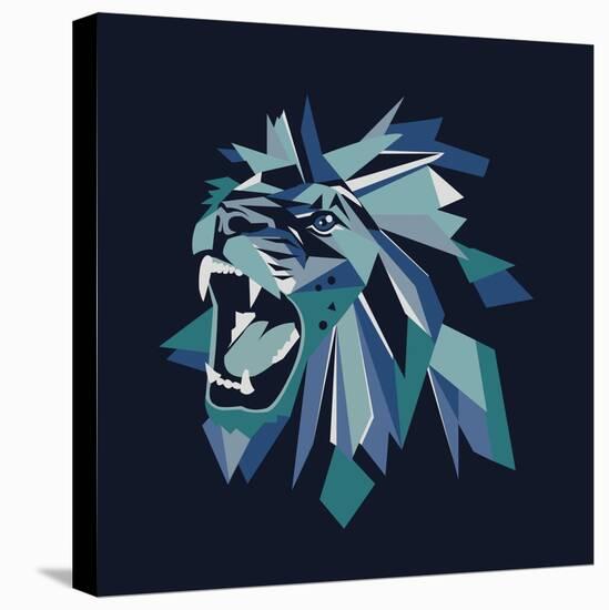 Vector Illustration of Geometric Lion Head on Dark Background.-bbgreg-Stretched Canvas