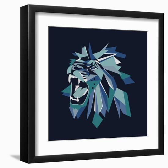 Vector Illustration of Geometric Lion Head on Dark Background.-bbgreg-Framed Art Print