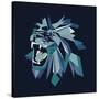 Vector Illustration of Geometric Lion Head on Dark Background.-bbgreg-Stretched Canvas