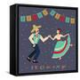 Vector Illustration of Happy Dancing Couple, Celebrating Cinco De Mayo. Feliz Cinco De Mayo Text Is-los_ojos_pardos-Framed Stretched Canvas