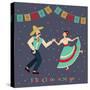 Vector Illustration of Happy Dancing Couple, Celebrating Cinco De Mayo. Feliz Cinco De Mayo Text Is-los_ojos_pardos-Stretched Canvas