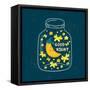 Vector Illustration of Jar with Sleepi?G Smiling Moon in the Nightcap, Butterflies, Stars. Cute Chi-Beskova Ekaterina-Framed Stretched Canvas