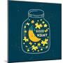 Vector Illustration of Jar with Sleepi?G Smiling Moon in the Nightcap, Butterflies, Stars. Cute Chi-Beskova Ekaterina-Mounted Art Print