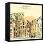 Vector Illustration of Old Houses with Bicycles in Amsterdam, Holland, Netherlands, Europe. Histori-babayuka-Framed Stretched Canvas