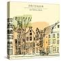 Vector Illustration of Old Houses with Bicycles in Amsterdam, Holland, Netherlands, Europe. Histori-babayuka-Stretched Canvas