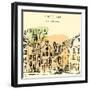 Vector Illustration of Old Houses with Bicycles in Amsterdam, Holland, Netherlands, Europe. Histori-babayuka-Framed Art Print