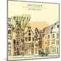 Vector Illustration of Old Houses with Bicycles in Amsterdam, Holland, Netherlands, Europe. Histori-babayuka-Mounted Art Print