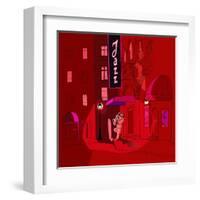 Vector Illustration of Saxophone Player in a Street at Night-isaxar-Framed Art Print