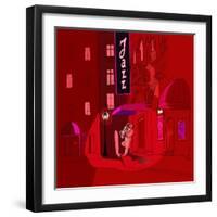 Vector Illustration of Saxophone Player in a Street at Night-isaxar-Framed Art Print