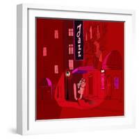 Vector Illustration of Saxophone Player in a Street at Night-isaxar-Framed Art Print