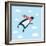 Vector Illustration of the Flying Penguin Wering in the Red Scarf in the Sky-cosmaa-Framed Art Print