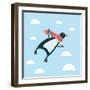 Vector Illustration of the Flying Penguin Wering in the Red Scarf in the Sky-cosmaa-Framed Art Print