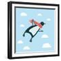 Vector Illustration of the Flying Penguin Wering in the Red Scarf in the Sky-cosmaa-Framed Art Print