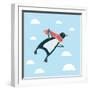 Vector Illustration of the Flying Penguin Wering in the Red Scarf in the Sky-cosmaa-Framed Art Print