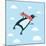 Vector Illustration of the Flying Penguin Wering in the Red Scarf in the Sky-cosmaa-Mounted Art Print