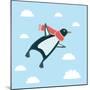 Vector Illustration of the Flying Penguin Wering in the Red Scarf in the Sky-cosmaa-Mounted Art Print