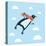 Vector Illustration of the Flying Penguin Wering in the Red Scarf in the Sky-cosmaa-Stretched Canvas