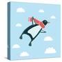 Vector Illustration of the Flying Penguin Wering in the Red Scarf in the Sky-cosmaa-Stretched Canvas