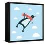 Vector Illustration of the Flying Penguin Wering in the Red Scarf in the Sky-cosmaa-Framed Stretched Canvas