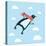 Vector Illustration of the Flying Penguin Wering in the Red Scarf in the Sky-cosmaa-Stretched Canvas