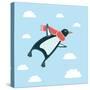 Vector Illustration of the Flying Penguin Wering in the Red Scarf in the Sky-cosmaa-Stretched Canvas