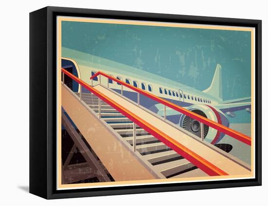 Vector Illustration on the Theme of Civil Aviation. Jet Civil Aircraft in Vintage Style-Andrii Stepaniuk-Framed Stretched Canvas