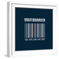 Vector Illustration on the Theme of Skateboard and Skateboarding. Bar Code. Typography, T-Shirt Gra-Serge Geras-Framed Art Print