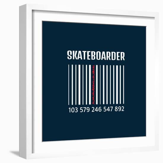 Vector Illustration on the Theme of Skateboard and Skateboarding. Bar Code. Typography, T-Shirt Gra-Serge Geras-Framed Art Print