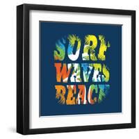 Vector Illustration on the Theme of Surf and Surfing. Grunge Background. Typography, T-Shirt Graphi-Serge Geras-Framed Art Print