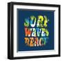 Vector Illustration on the Theme of Surf and Surfing. Grunge Background. Typography, T-Shirt Graphi-Serge Geras-Framed Art Print