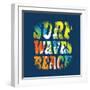 Vector Illustration on the Theme of Surf and Surfing. Grunge Background. Typography, T-Shirt Graphi-Serge Geras-Framed Art Print