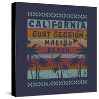 Vector Illustration on the Theme of Surf and Surfing in California, Malibu Beach. Grunge Background-Serge Geras-Stretched Canvas