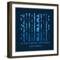 Vector Illustration on the Theme of Surf and Surfing in California, San Diego, La Jolla Beach. Typo-Serge Geras-Framed Art Print