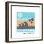 Vector Illustration on the Theme of Surf and Surfing in California, Santa Monica Beach. Grunge Back-Serge Geras-Framed Art Print