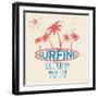 Vector Illustration on the Theme of Surf and Surfing in Venice Beach, California. Typography, T-Shi-Serge Geras-Framed Art Print