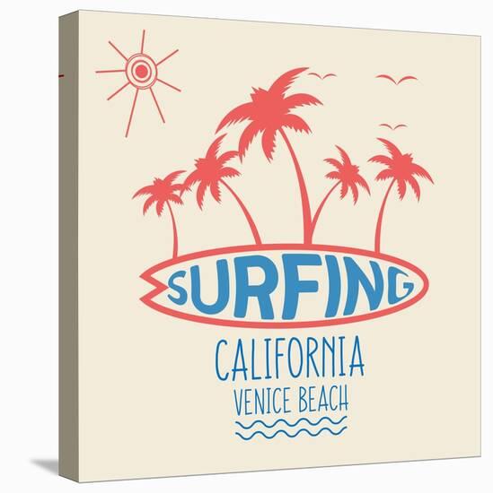 Vector Illustration on the Theme of Surf and Surfing in Venice Beach, California. Typography, T-Shi-Serge Geras-Stretched Canvas