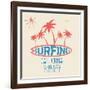 Vector Illustration on the Theme of Surf and Surfing in Venice Beach, California. Typography, T-Shi-Serge Geras-Framed Art Print