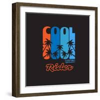 Vector Illustration on the Theme of Surf and Surfing. Slogan: Cool Rider. Typography, T-Shirt Graph-Serge Geras-Framed Art Print