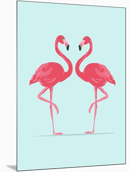 Vector Illustration Pink Flamingo Couple. Exotic Bird. Cool Flamingo Decorative Flat Design Element-Daryna Khozieieva-Mounted Art Print