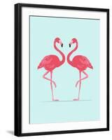 Vector Illustration Pink Flamingo Couple. Exotic Bird. Cool Flamingo Decorative Flat Design Element-Daryna Khozieieva-Framed Art Print