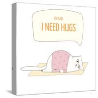 Vector Illustration Poster with a Cute Cat. I Need Hugs Text Quote-yosart-Stretched Canvas
