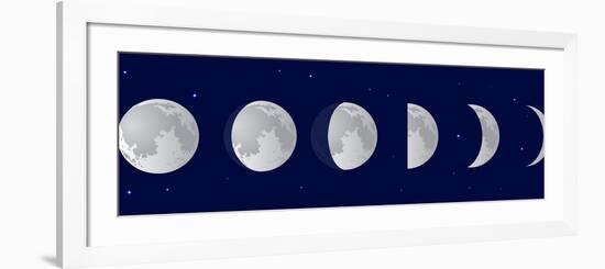 Vector Illustration Set. Phases of the Moon or Lunar Phase in the Night Sky with Stars. Different S-Iv-design-Framed Art Print