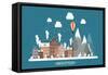 Vector Illustration. Winter Urban Landscape. City with Snow. Christmas and New Year. Cityscape. Bui-32 pixels-Framed Stretched Canvas