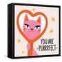 Vector Illustration with Pink Cat Looking in Red Heart Shaped Mirror. You are Purrrfect Lettering P-julymilks-Framed Stretched Canvas