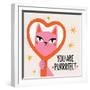 Vector Illustration with Pink Cat Looking in Red Heart Shaped Mirror. You are Purrrfect Lettering P-julymilks-Framed Photographic Print